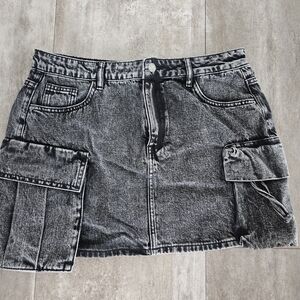 Denim Mini Skirt with Cargo Pockets - Black